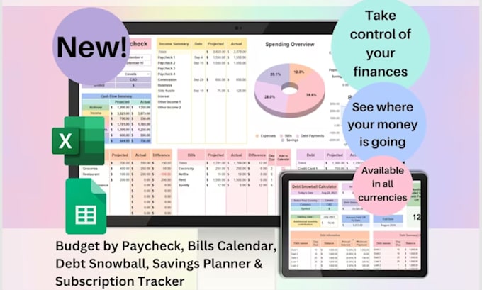 Create custom excel spreadsheet google sheet finance or budget planner ...