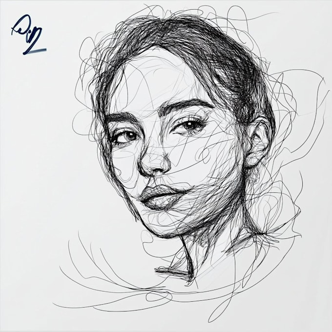 do scribble art, abstract line portrait