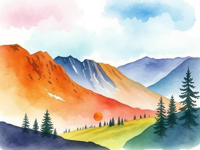 draw a watercolor landscape illustration