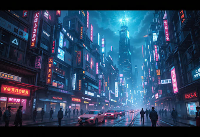 design a cyberpunk futuristic city art