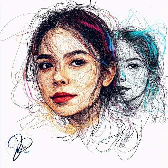 do scribble art, abstract line portrait