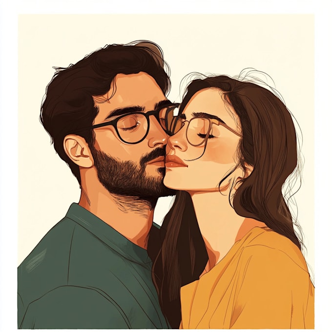 draw a cute cartoon couple portrait