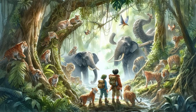 draw a colorful children book illustration children storybook for print or KDP