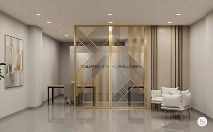 office interior design, modern workspaces, and renderings