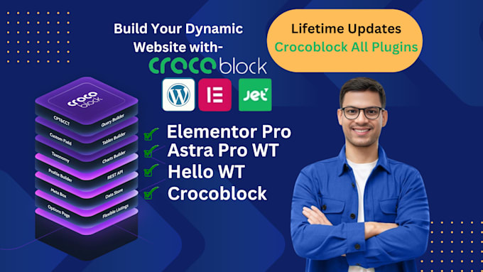 build a dynamic wordpress website with crocoblock astra pro with  woocommerce