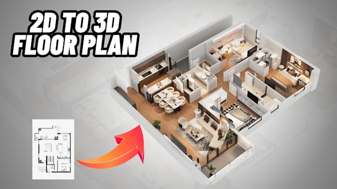 redraw and design 2d to 3d floor plan quickly