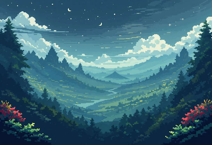 do pixel art backgrounds and illustrations
