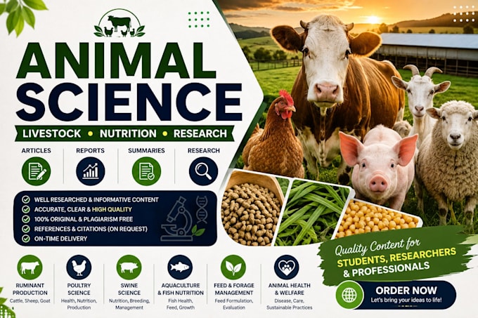 write animal science, livestock and nutrition content