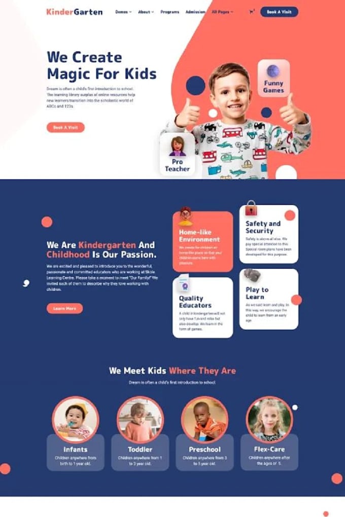elearning website childcare preschool kindergarte wordpress with learn press lms