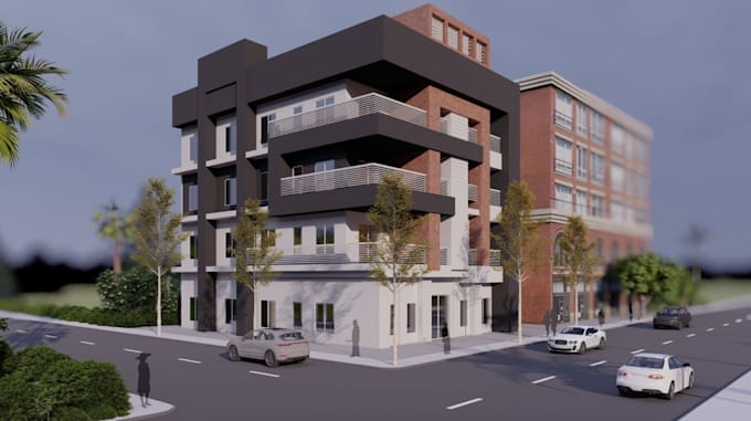 be your exterior design planner, highrise skyscraper architect, realistic render