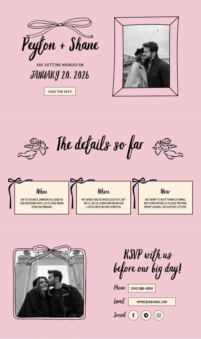 design custom wedding, wedding planner, photography, videography website