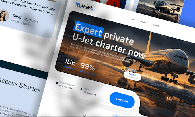 design jet rental website, private jet charter website airplane booking website