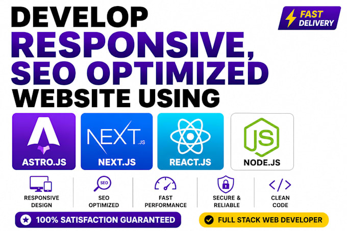 develop responsive, seo optimized website using astro js next js react js