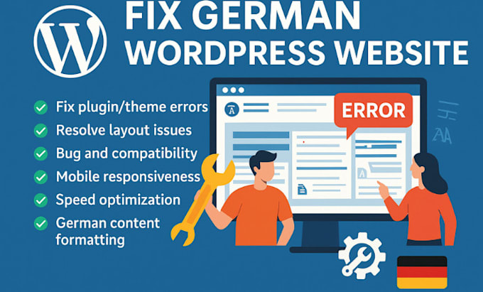 fix german wordpress website bugs, errors, and issues