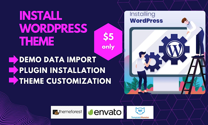 install wordpress, customize theme and wordpress plugin setup in 2h