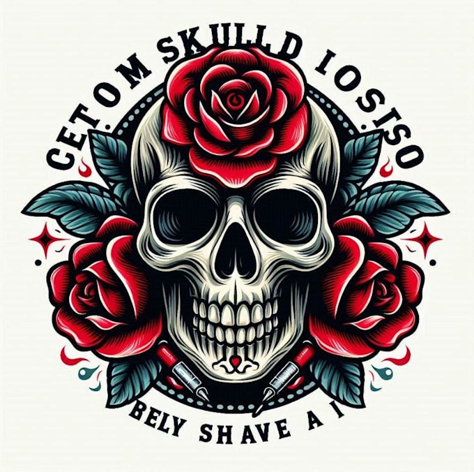 do custom skull rose tattoo logo with illustration design