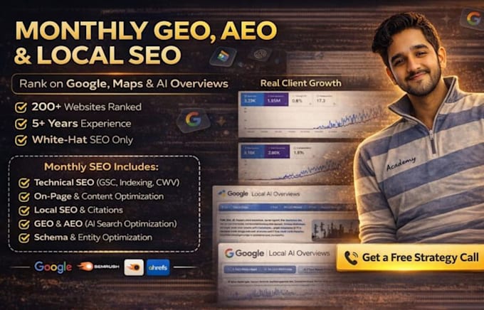 complete monthly local SEO, GEO, aeo services for higher local search rankings