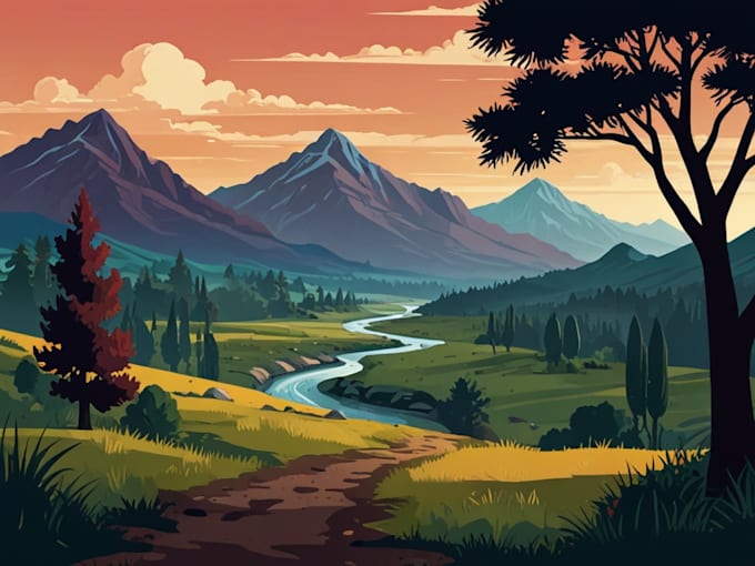 draw a flat vector landscape illustration