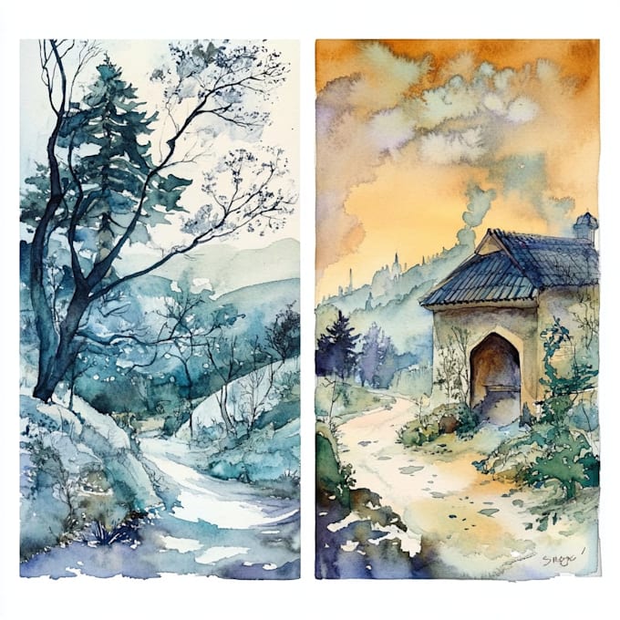 draw a watercolor landscape illustration