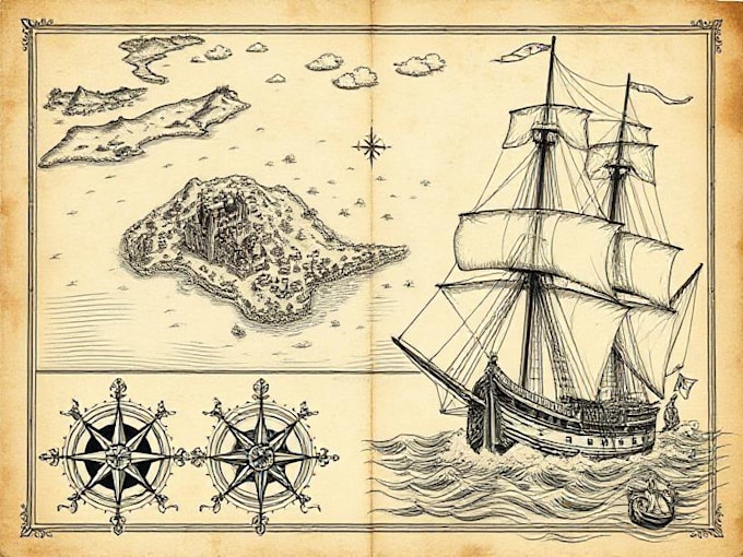 draw any ship, or fantasy map illustration with cool details
