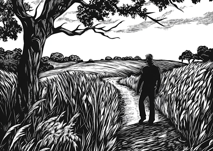 illustrate animal or botanical linocut based on your request