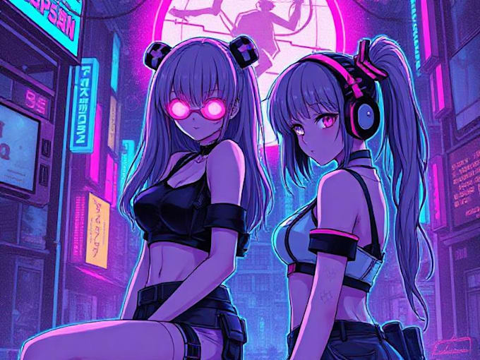 draw anime girls cyberpunk