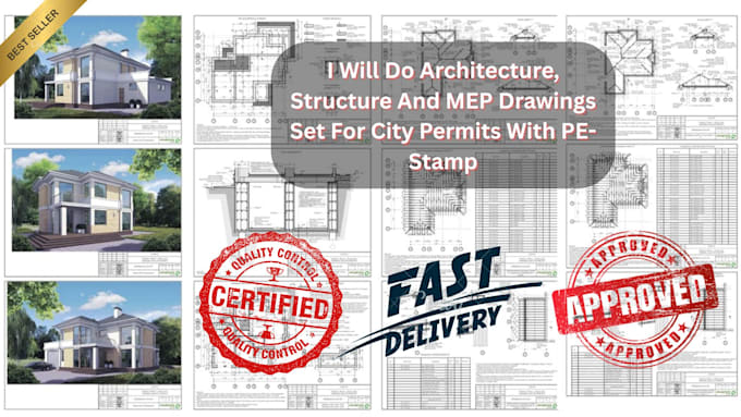 Do architecture, structure and mep drawings set for city permits with ...
