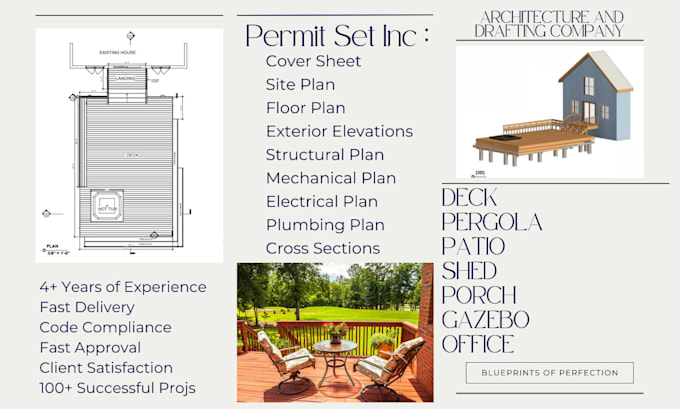 design deck, pergola, shed, cabana, gazebo, porch and patio permit plans