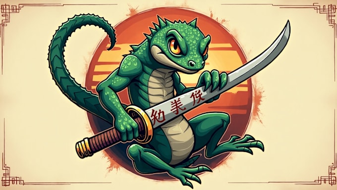 design unique gecko sword logo with  free source file
