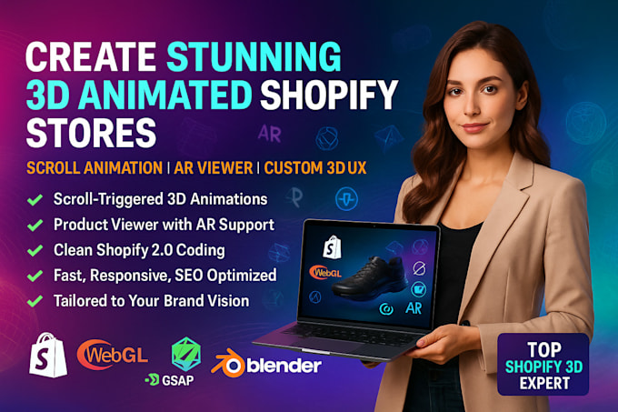 interactive website 3d animated shopify store, scrolling animation landing page