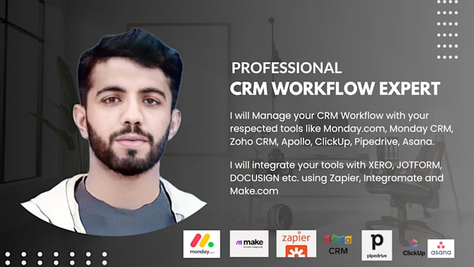 expert CRM workflow integration with zapier, make, monday, clickup, zoho CRM