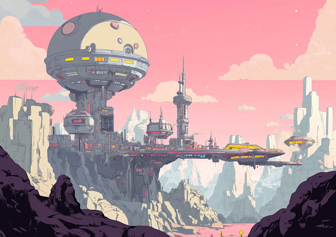 Draw cyberpunk sci fi futuristic city illustration by Aime_ses | Fiverr