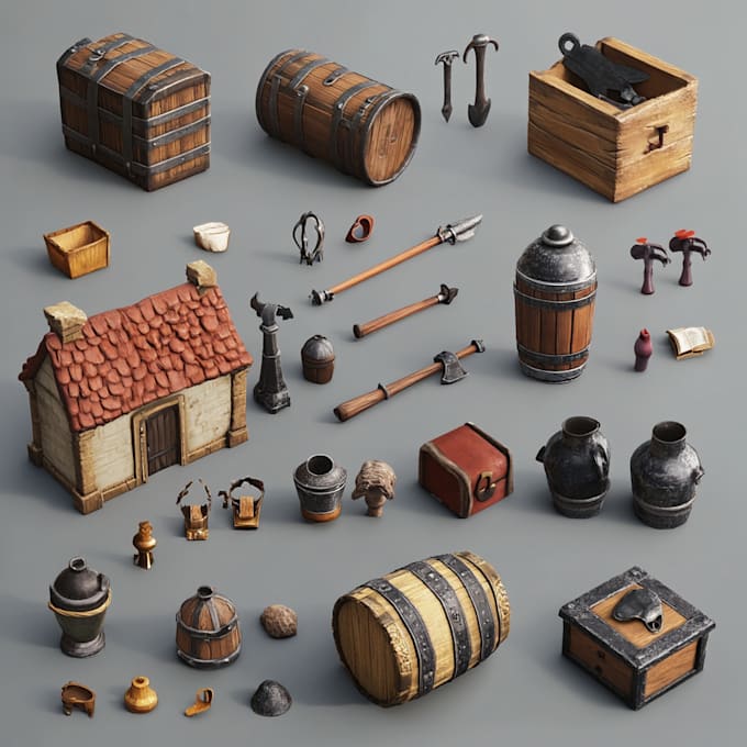 create nice 2d game assets, props, icons, objects and UI