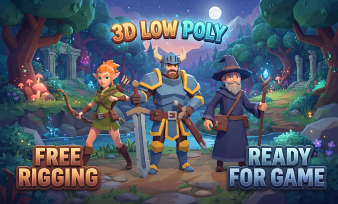 create 3d low poly modeling character rigging for your game or animation