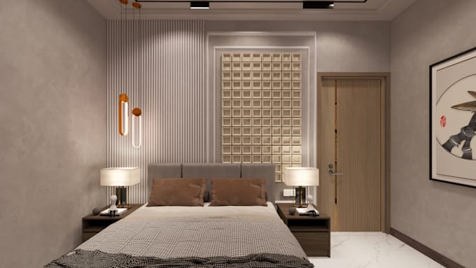 do 3d rendering, interior design bathroom, bedroom and living room