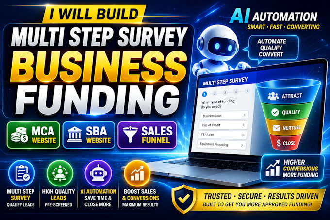 build multi step survey business funding website mca website sba sales funnel