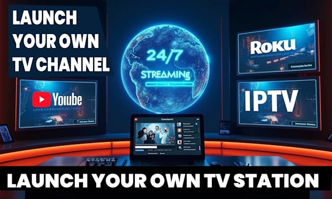 set up 247 online TV channel for roku, iptv, rtmp, ott