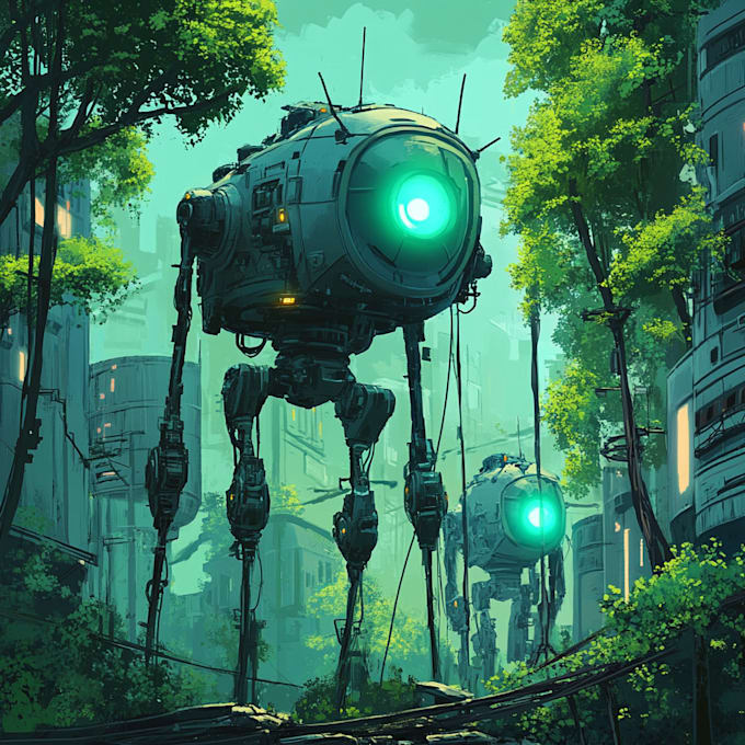 draw an anime style mecha robot illustrations