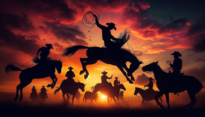 do awesome rodeo action silhouettes mascot logo design