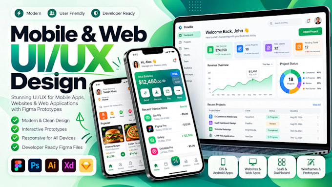 design developer ready mobile app and website UI UX in figma