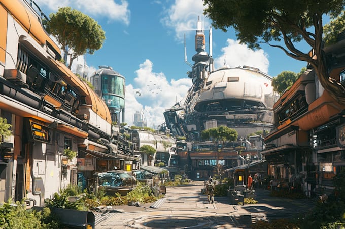 make a science fiction city, cyberpunk concept art