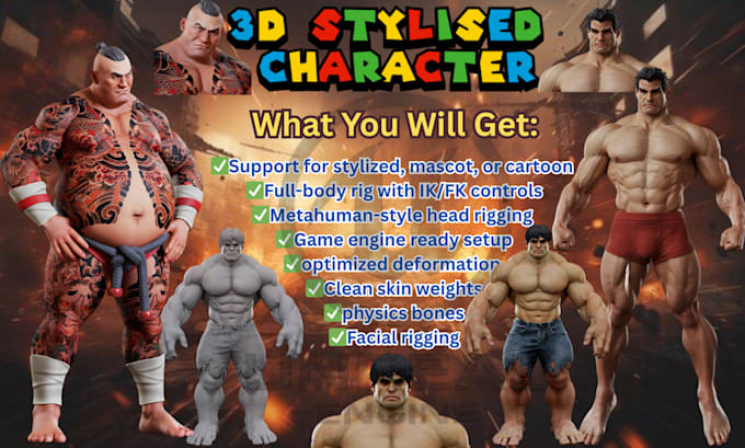 rig high poly gmod model mascot character stylized disney character 3d metahuman