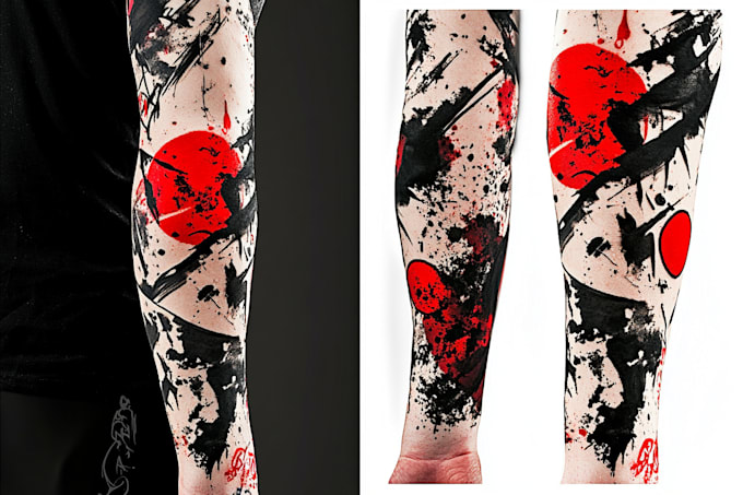 do premium trash polka design , sleeve tattoo