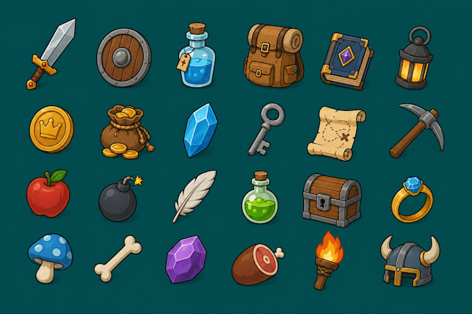 draw 2d game assets, icons, and objects for your game