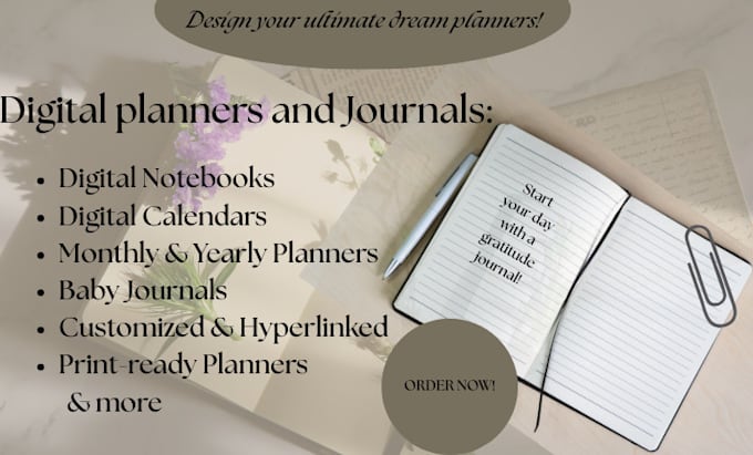 design digital products, journals, planners, and calendars for etsy