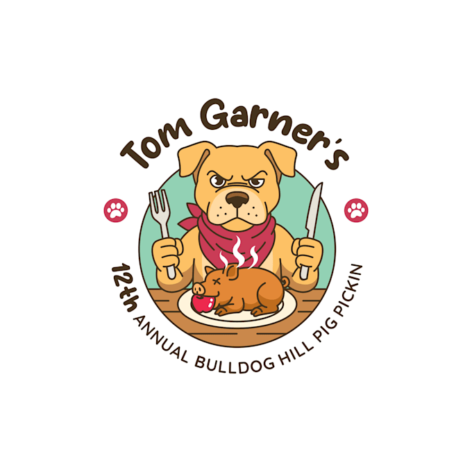 design tom bulldog eating dinner logo