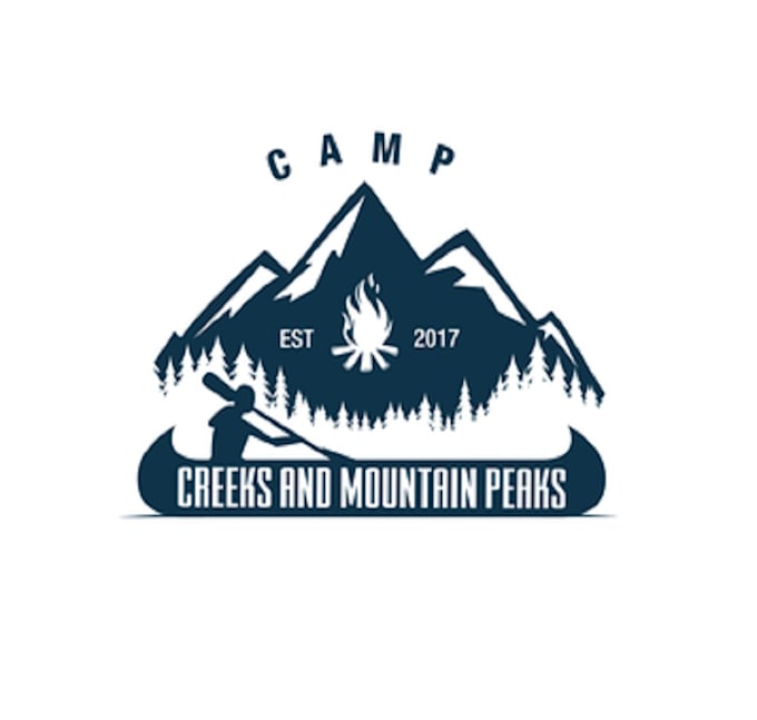make flat minimalist creeks and mountain peaks logo