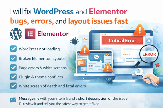 fix wordpress elementor bug fix wix error customize theme plugin conflict fix
