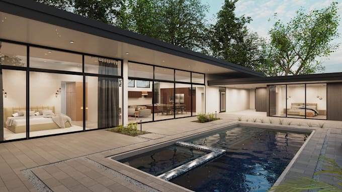 remodel 2d 3d house layout,glass house exterior rendering,conservatory,pool deck
