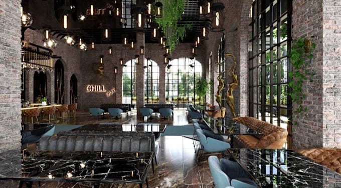 Render 3d interior luxurious restaurant, café,bar design,commercial ...